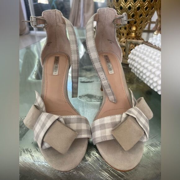 Tahari Women’s Grey Plaid Heels Open Toe with Bow Sandals Size 6 - Picture 4 of 16